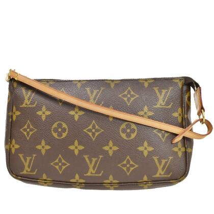 Louis Vuitton Pochette Accessoire Brown Leather Clutch Bag (Pre-Owned)