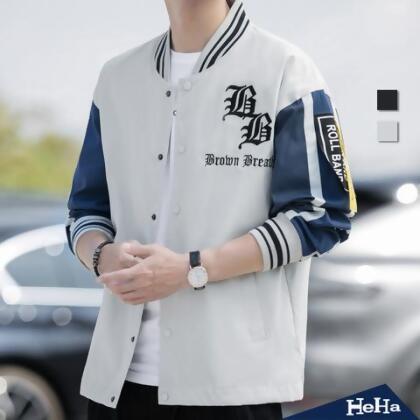 【HeHa】立領條紋配色棒球外套 兩色 - 灰色 / 4XL 