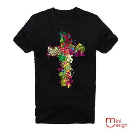 【Minidesign】（男款）繁花十字架潮流短T 三色 - 灰色 / XXL 