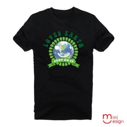 【Minidesign】（男款）LOVES EARTH環保小綠人潮流短T 三色 - 黑色 / XL 