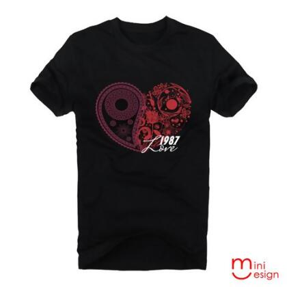 【Minidesign】（男款）花紋雙半心潮流短T 五色 - 灰色 / XXL 
