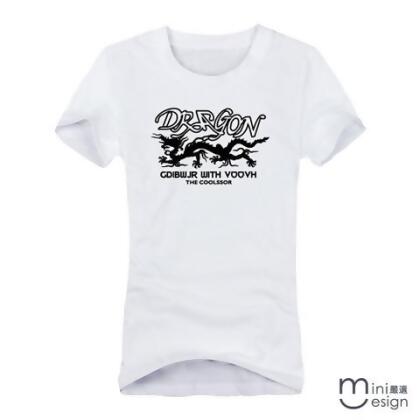 【Minidesign】（女款）DRAGON剪影龍形潮流短T 三色 - 白色 / XL 