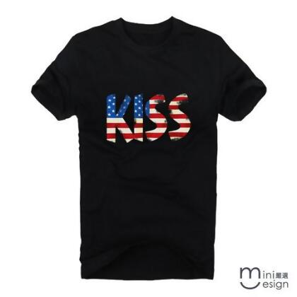 【Minidesign】（男款）KISS美國國旗潮流短T 五色 - 藍色 / XXL 
