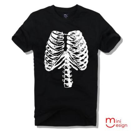 【Minidesign】（男款）骷髏肋骨潮流設計短T 六色 - 白色 / XXL 