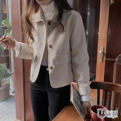 【Mini嚴選】毛呢短版外套 兩色 - 杏色 / S 