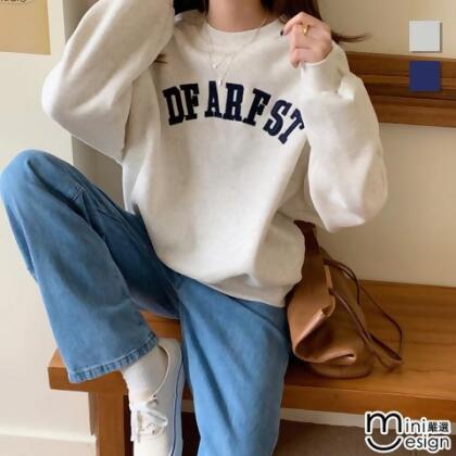 【Mini嚴選】刺繡字母長袖大學T 兩色 - 藏青色 / XL 