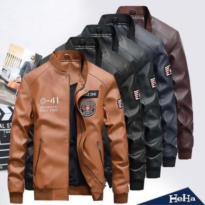 【HeHa】美式PU皮立領棒球外套 五色 - 黑色 / 3XL 