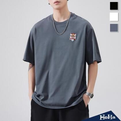 【HeHa】刺繡舞獅短袖上衣 三色 - 白色 / 3XL 
