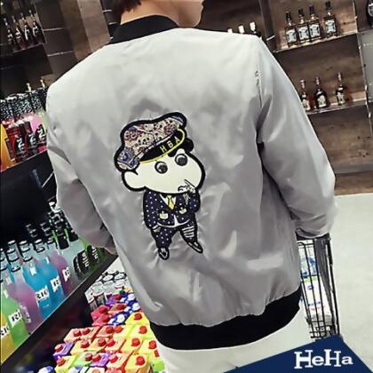 現貨出清【HeHa】休閒卡通貼布長袖夾克 三色 - 灰色 / L 