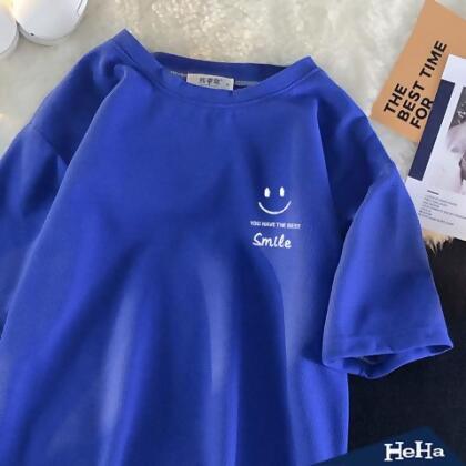 【HeHa】微笑華夫格短袖上衣 四色 - 藍色 / 4XL 