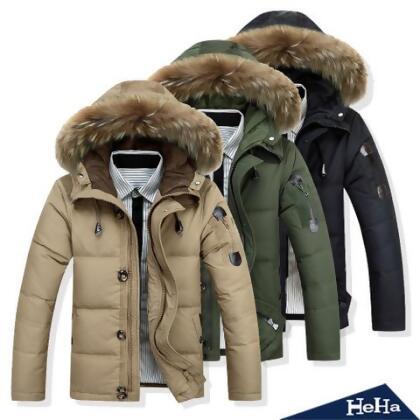 【HeHa】連帽白鴨絨加厚羽絨外套 三色 - 軍裝色 / XXL 