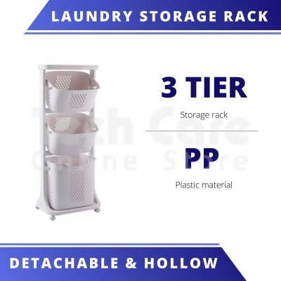 3 Tier Rolling Laundry Multi-Functional Storage Basket 
