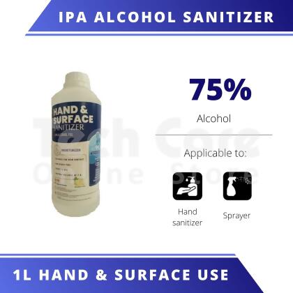 1L IPA Alcohol 75% Hand Sanitizer & Surface (with Moisturizer) 