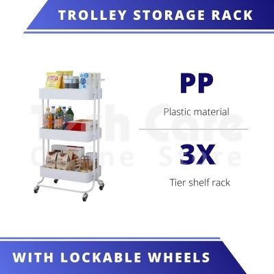 3 Tier PP Plastic Trolley Storage Shelf Rack 