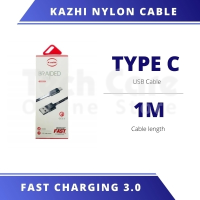 KAZHI Super Fast Charging Nylon Braided Type C USB Cable [Black] 
