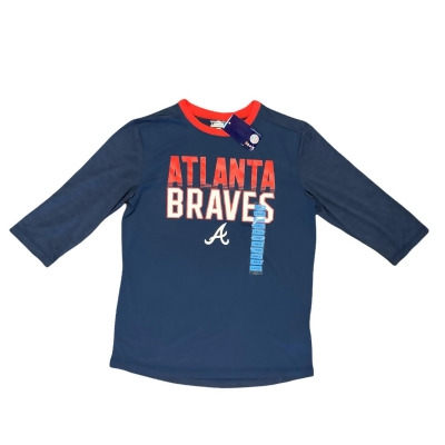 MLB Genuine Merchandise Men's 3/4 Sleeve Atlanta Braves Shirt, Navy/Red 