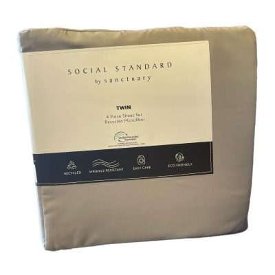 Social Standard by Sanctuary 4 Piece Microfiber Sheet Set, Twin, Smoke Gray 