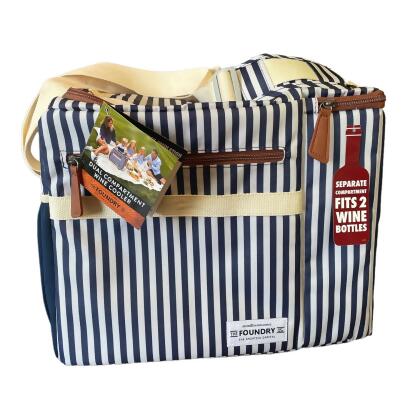 Fit & Fresh Insulated Cooler With Dual Wine Compartment, Navy and White Stripes 