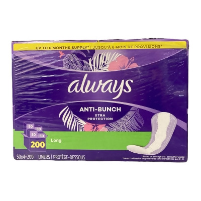 Always Anti-Bunch Xtra Protection Liners, Long 200Ct 