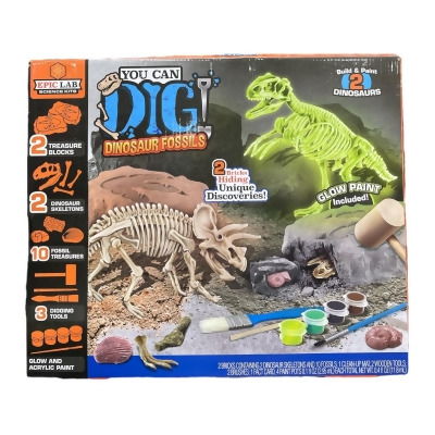 Epic Lab Dig Dinosaur Fossils Activity Kit, 2 Skeletons, Paint & Tools Included 