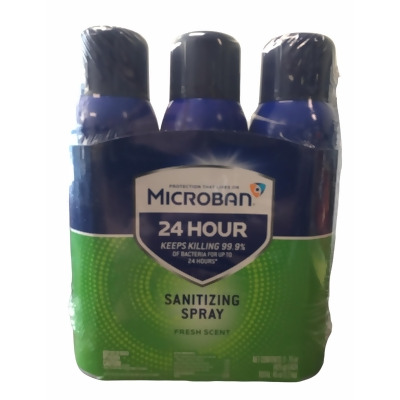Microban 24 Hr Sanitizing Spray, Kills 99.9% Bacteria, Fresh Scent, 15oz, 3 pack 