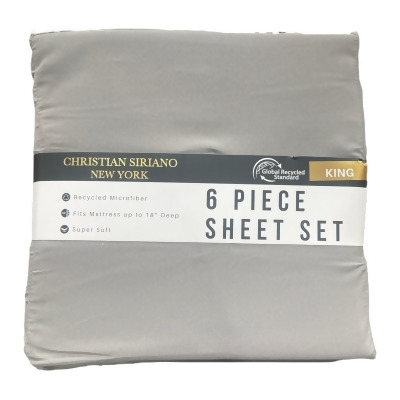 Christian Siriano New York Luxury Microfiber 6 Piece Sheet Set, King, Gray 