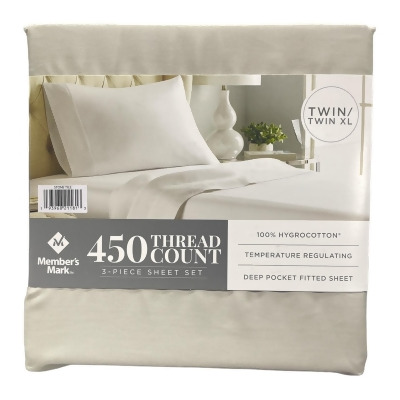 Member's Mark 450 Thread Count Solid 3 Piece Sheet Set, Twin/Twin XL, Stone Tile 
