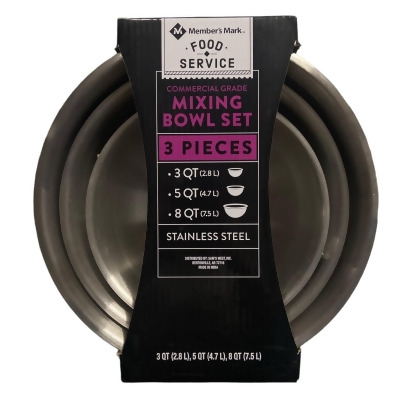 Member's Mark Stainless Steel Mixing Bowl Set (3 Piece) 3qt, 5qt, and 8qt 
