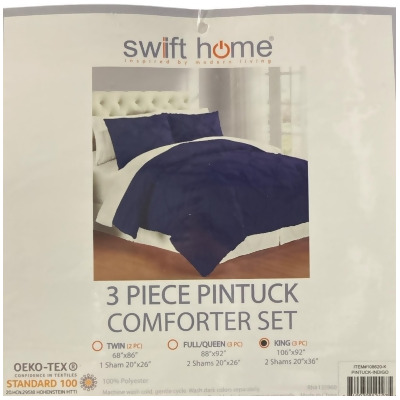Swift Home 3-Piece Pintuck Comforter and Sham Set, King, Indigo 