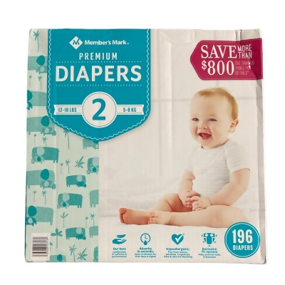 Members Mark Premium Baby Diapers, Size 2 (12-18 Pounds), 196 Count 