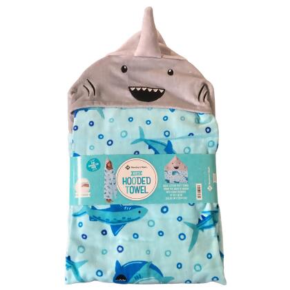 Members Mark Kids Hooded Towel, with Hand Pockets, Shark 