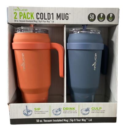 REDUCE 50 oz Mug Tumbler with Handle and Straw - Stainless Steel with  Sip-It