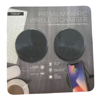Tech Squared 2-Pack Premium Fabric Wireless Charger Fast Wireless Charging Pad 