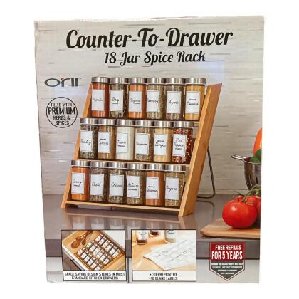 Orii 18 Jar Bamboo Drawer + Over Counter Spice Rack