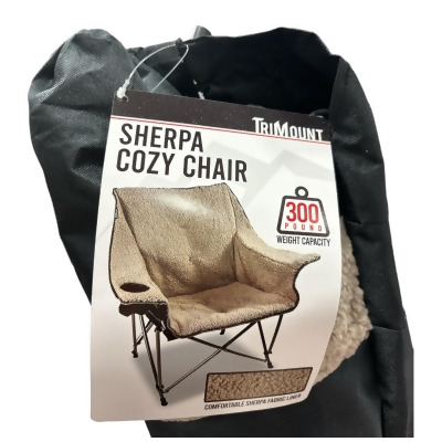 TriMount Foldable Sherpa Cozy Chair w/ Cupholder & Carry Bag, Black/Cream 