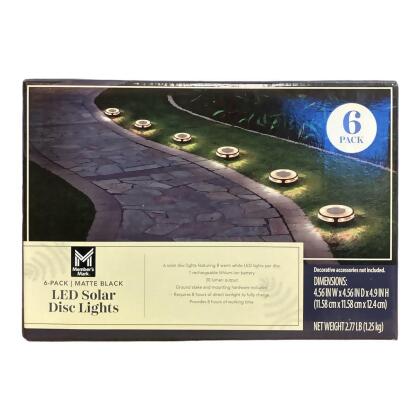Member's Mark 6-Pack Matte Black LED Solar Disc Lights - 30 Lumens 