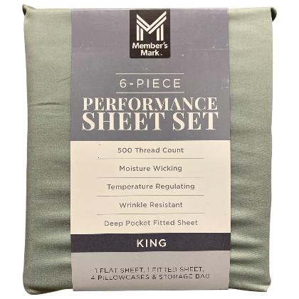 Member's Mark 500 Thread-Count Performance Solid Sheet Set, King, 6 Piece 