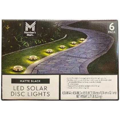 Member's Mark 6-Pack Matte Black LED Solar Disc Lights, 30 Lumens 