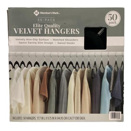 Member's Mark Elite Quality Nonslip Velvet Hangers Black - 50 Pack