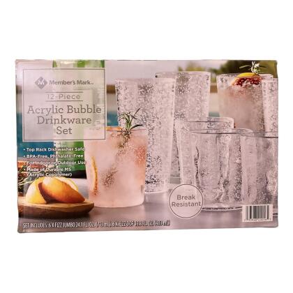 Member's Mark 12 Piece Acrylic Bubble Drinkware Set (6 x 24 fl oz, 6 x 16  fl oz)