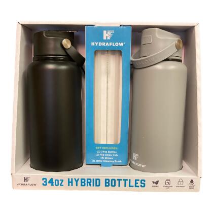 Hydraflow Hybrid 13-Piece 34-oz. Double Wall Stainless Steel Bottles+Accessories