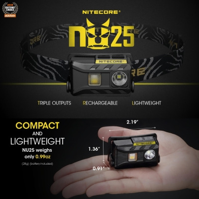 NITECORE NU25 Headlamp (360流明) 輕量級 USB充電頭燈 跑步 | 登山 | 露營 