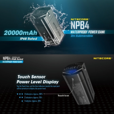 NITECORE NPB4 Waterproof Power Bank 行動電源 | 2米防水 | 20000mAh | 攀山 | 露營 | 戶外工作 