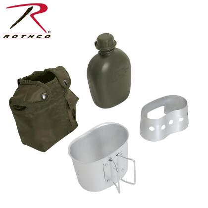 Rothco 4 Piece Canteen Kit With Cover, Aluminum Cup 709ml & Stove / Stand | G.I. Style Plastic Canteen 946ml 