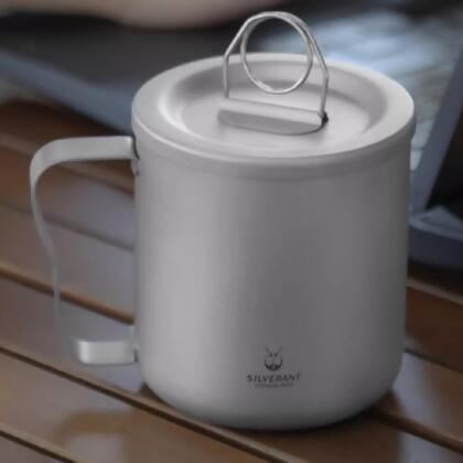 SilverAnt 純鈦雙層水杯 300ml (磨砂) (附濾網) Titanium Double-Wall Travel Cup With Lid and Handle (included tea filter) 