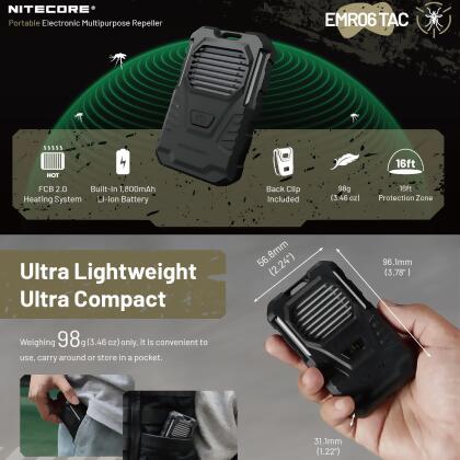 NITECORE EMR06 TAC 戶外隨身迷你驅蚊機 (附背包夾) Portable Electronic Multipurpose Repeller 