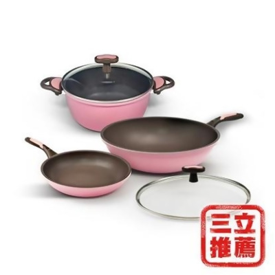 韓國WONDER MAMA粉鑽鍋(3鍋2蓋5件組)-美 