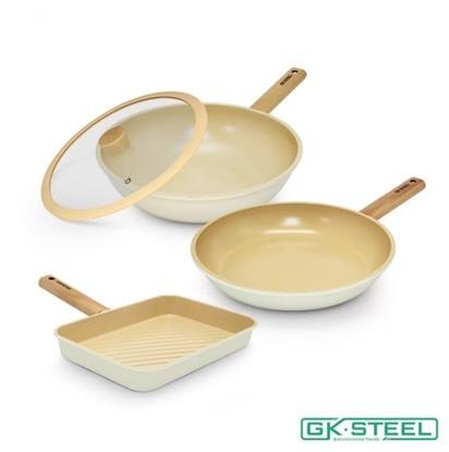 2025 新款【美國GK STEEL】北歐原木春鄰鍋具組-IH(炒鍋+炒蓋+平煎鍋+牛排鍋)-美 