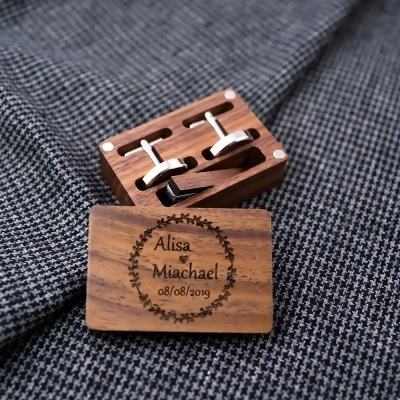 天然環保木頭袖扣 領帶夾 磁吸木盒包裝 