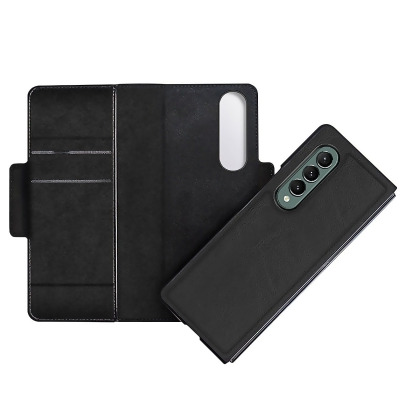 Leather Folio Wallet Case for Samsung Galaxy Z Fold 3 5G (Fold3) - Black/ 